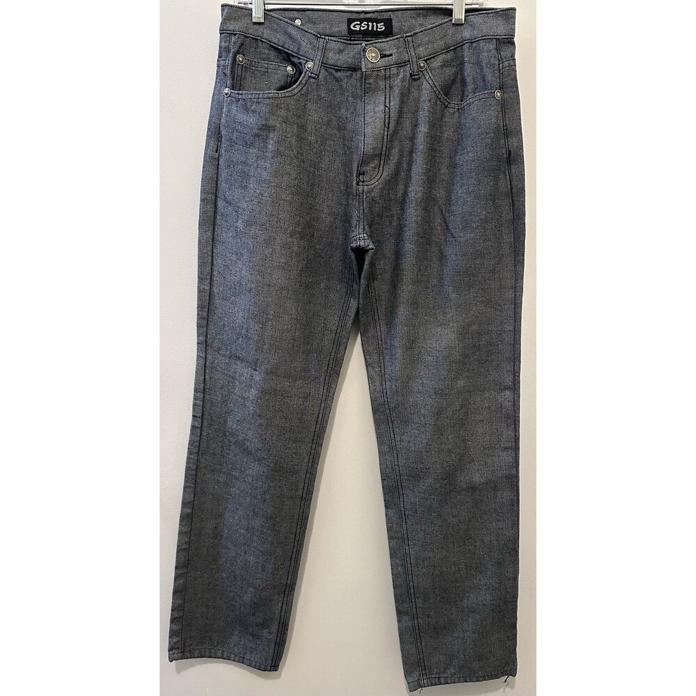 Vintage Light Black Wash Jeans Size 36 Embroidered Back Pockets Y2K Grunge Loose